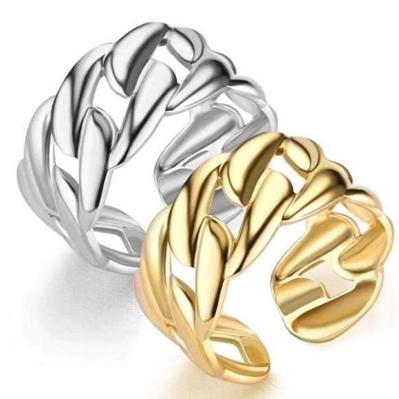 *NEW* Stainless Steel Ring - Large Cuban Links & Adjustable (SILVER) - Picture 2 of 5